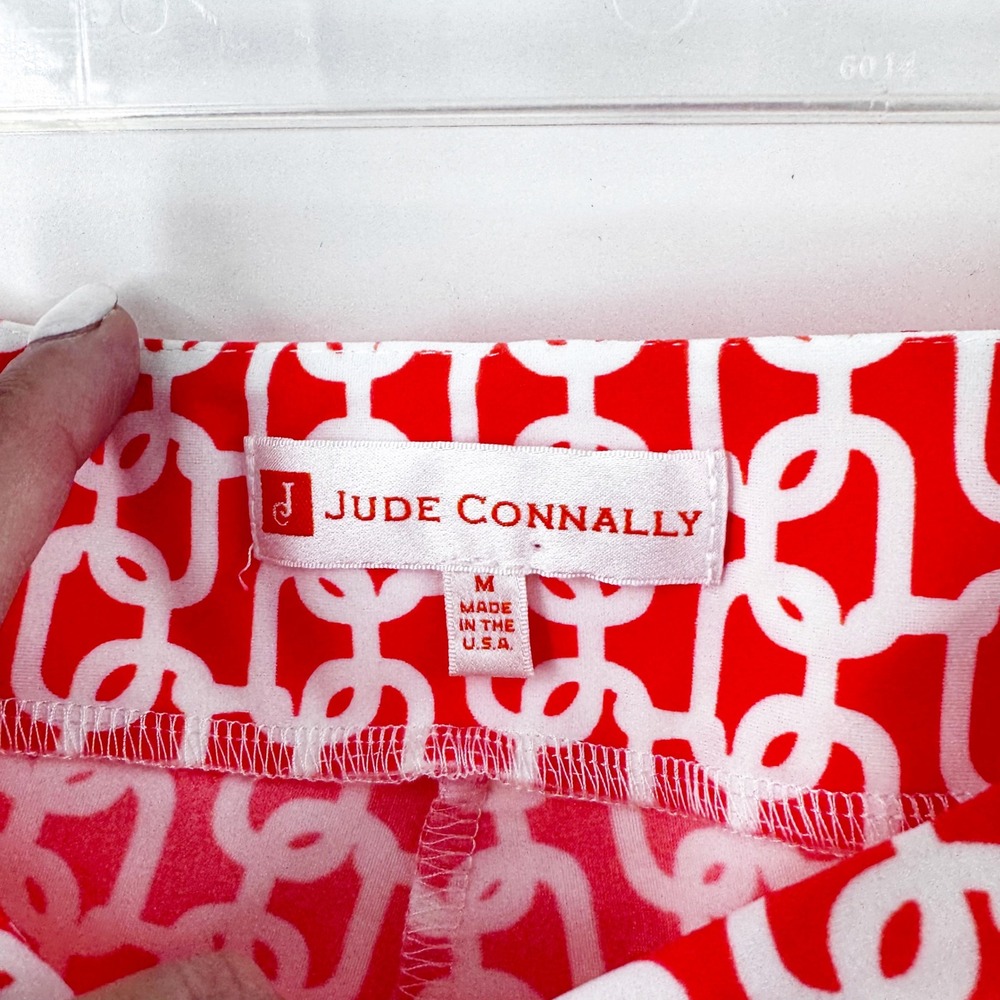 Jude Connally Pants Red White Chain Link Print Cropped Capri Size M Made USA - Picture 3 of 5